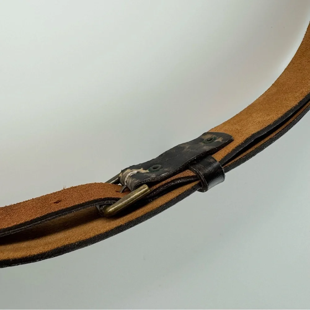 PERRY ELLIS Invisible‎ Buckle Belt S Leopard Print Leather Neutral Casual